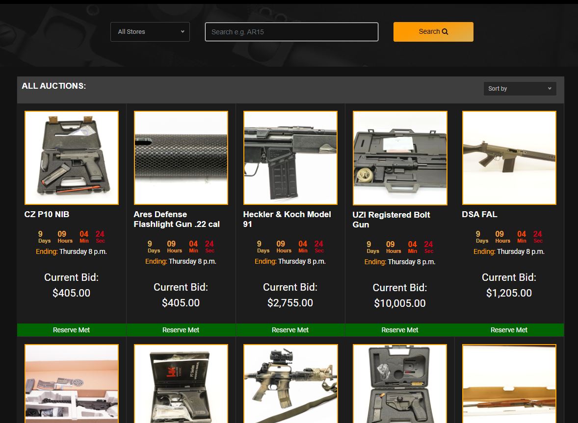 A screen capture of GunSpot.com Auctions