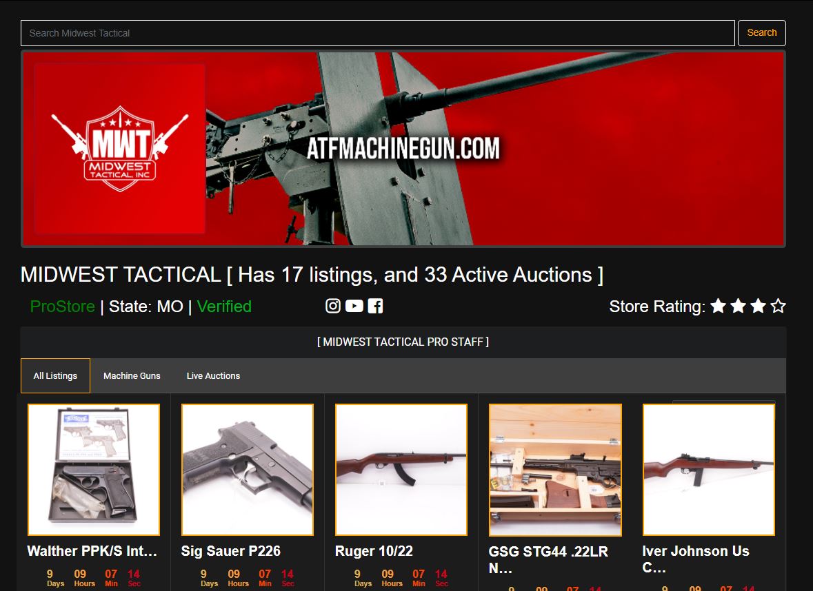 an example of a store page on GunSpot.com